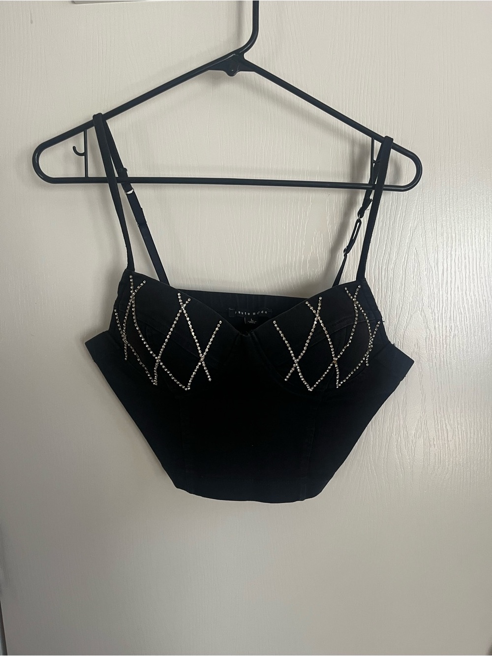 Haute Monde Black Crystal-Embellished Bustier Crop Top